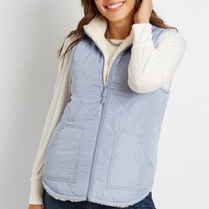 Maurices Sage Green Quilted Reversible Sherpa Vest
